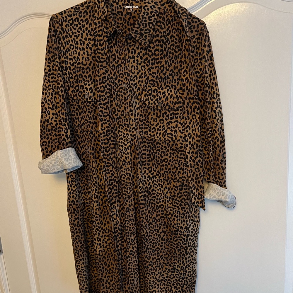 Lands' End Brown Leopard Long Sleeve Dress
